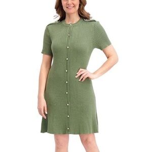 French Connection Ribbed Button-Front Sweater Dress